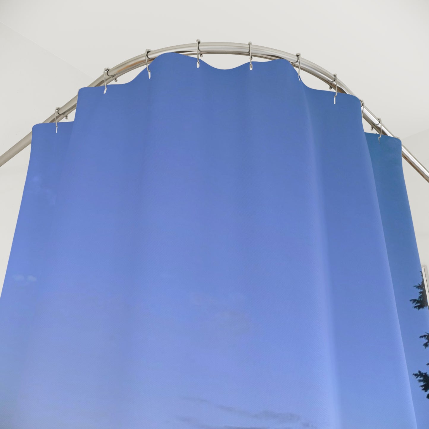 Unique shower curtain featuring sunset over scenic cliffside