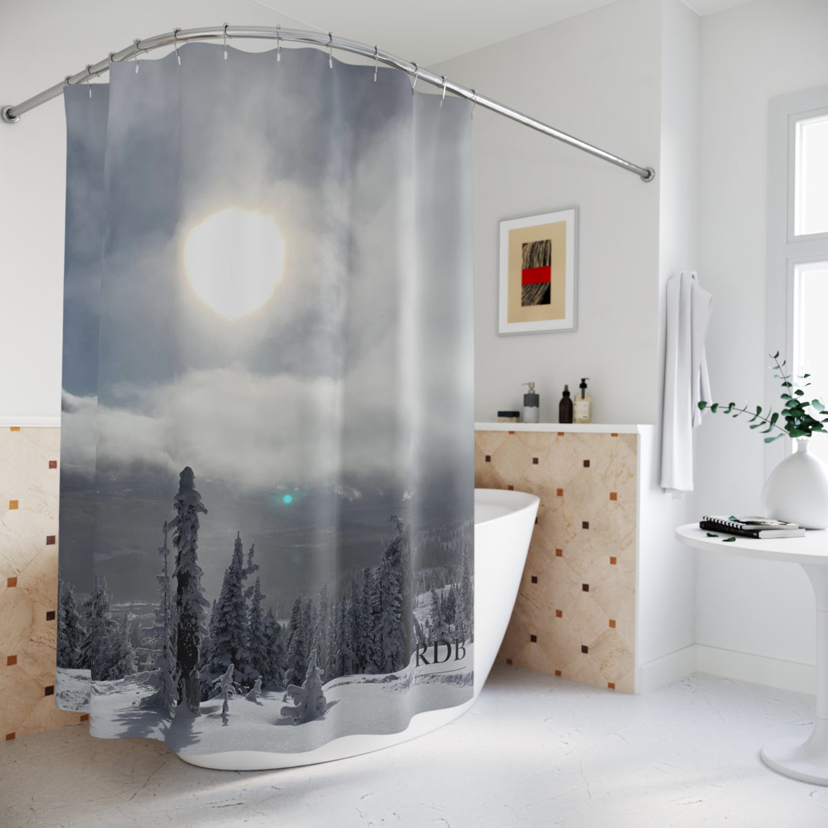 Powder Day Snowboard Ski Shower Curtain
