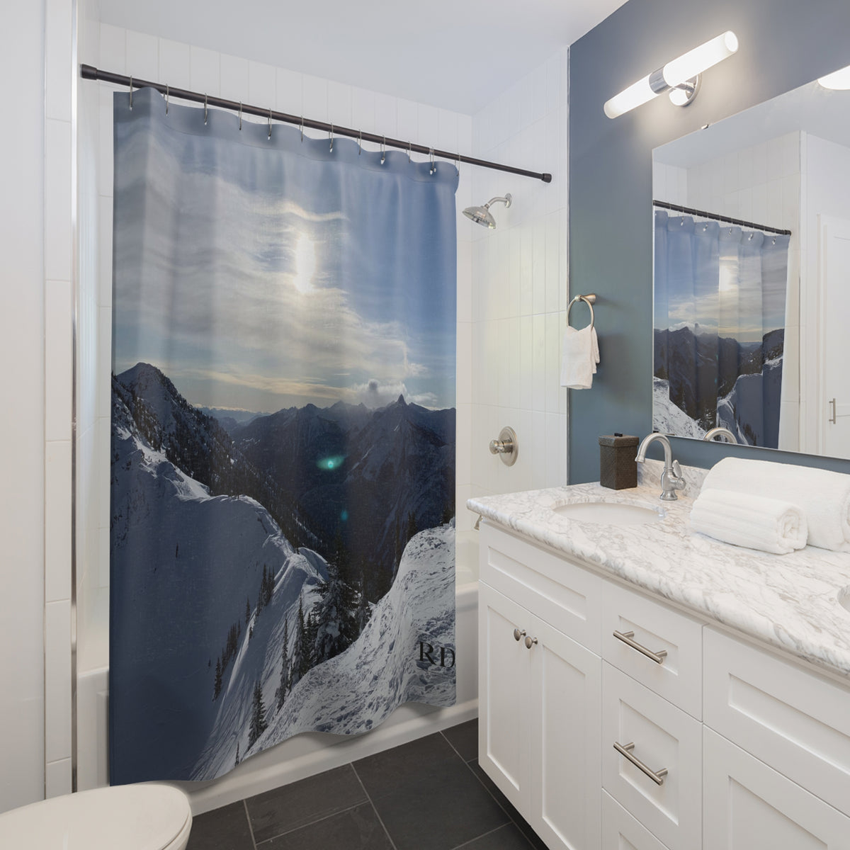 The Mountains are Calling Shower Curtain