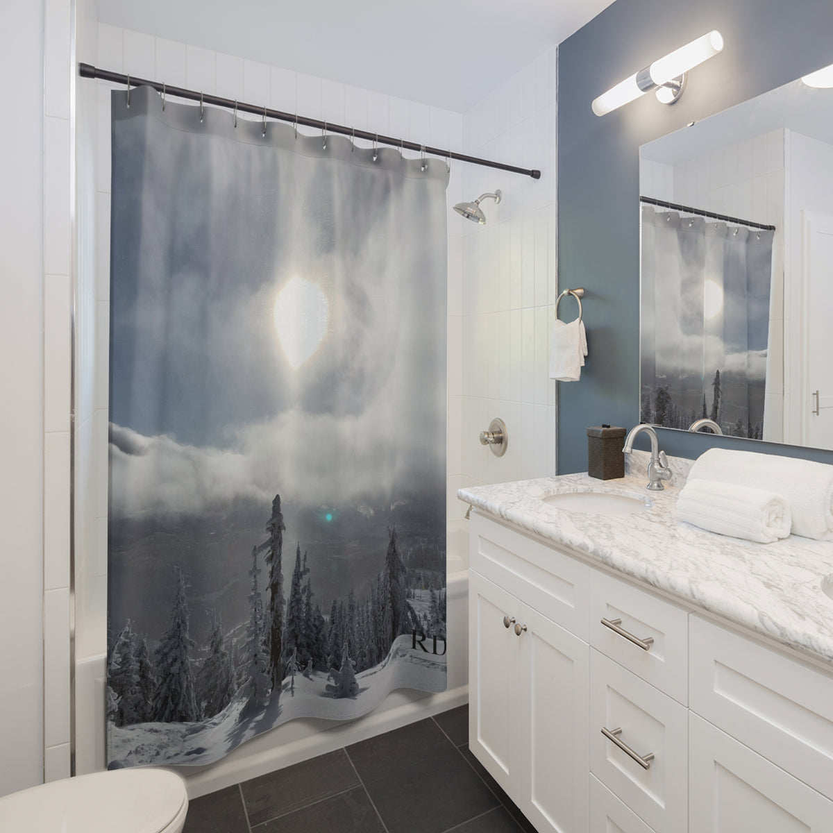 Powder Day Snowboard Ski Shower Curtain
