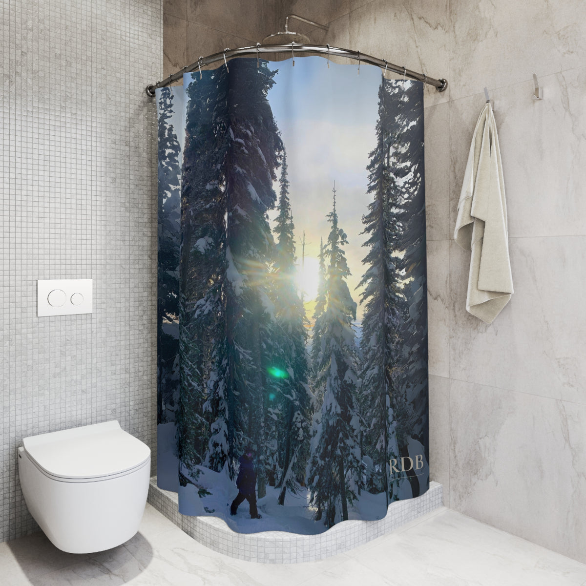 Tree Run Snowboard Ski Shower Curtain