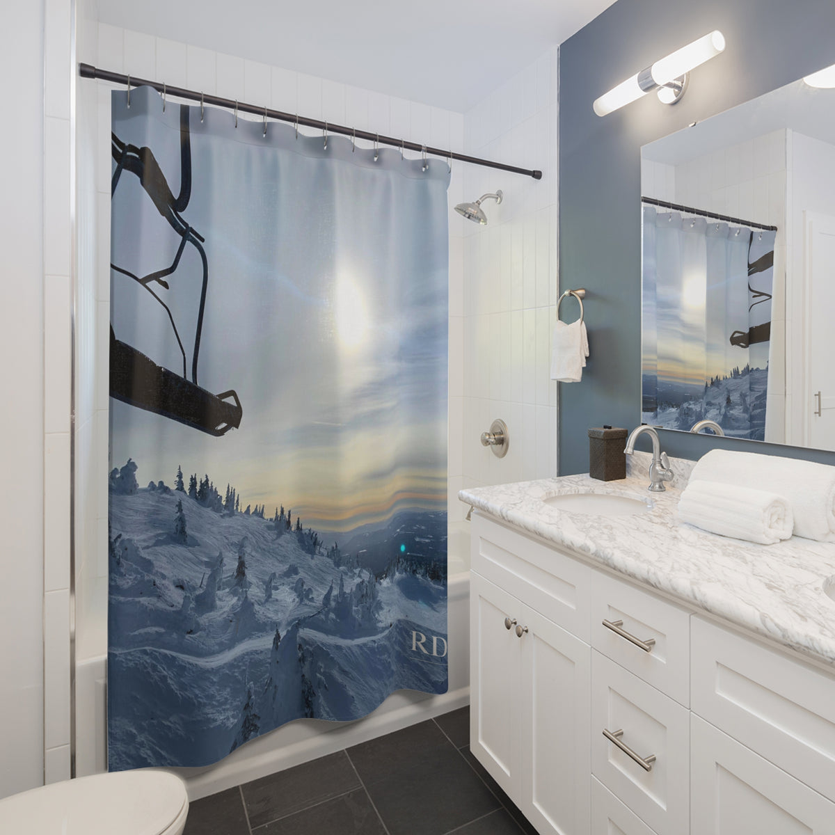 First Chair Snowboard Ski Shower Curtain