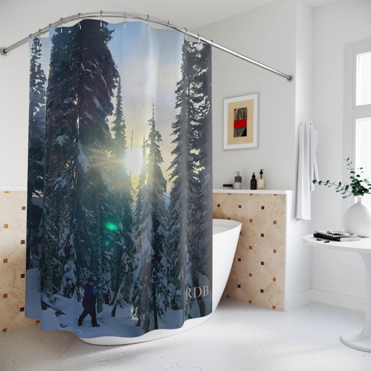 Tree Run Snowboard Ski Shower Curtain
