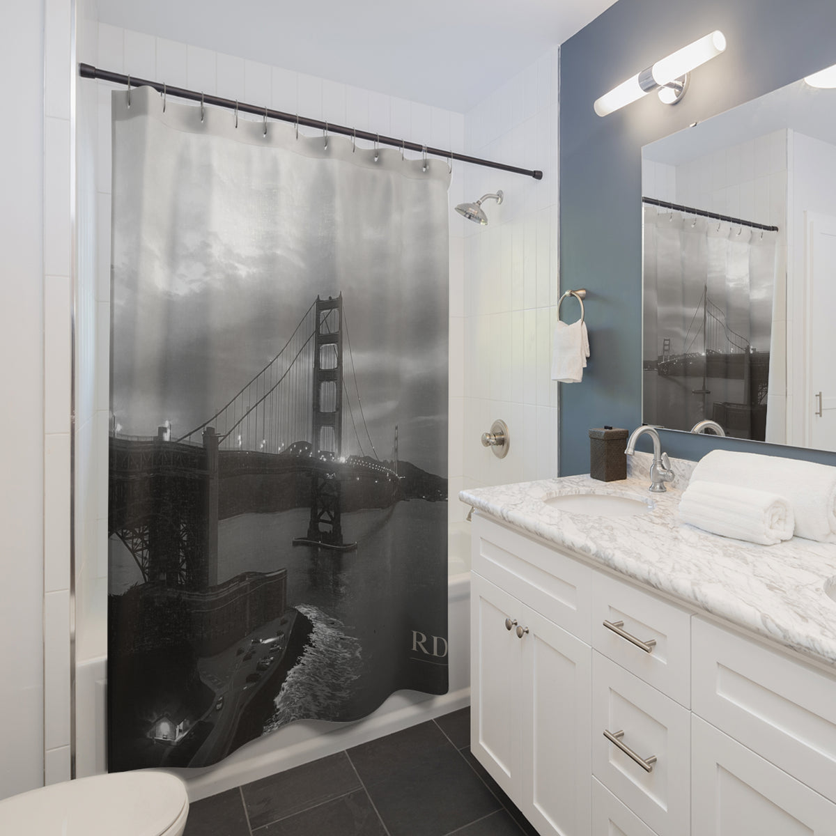 Golden Gate Bridge Black & White Shower Curtain