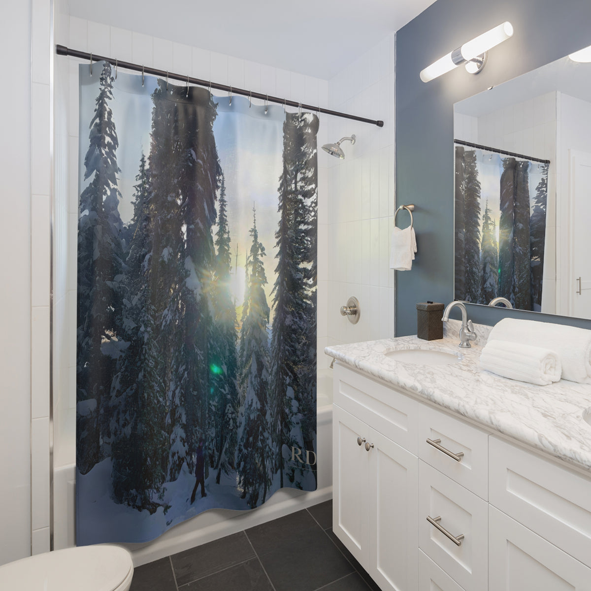 Tree Run Snowboard Ski Shower Curtain