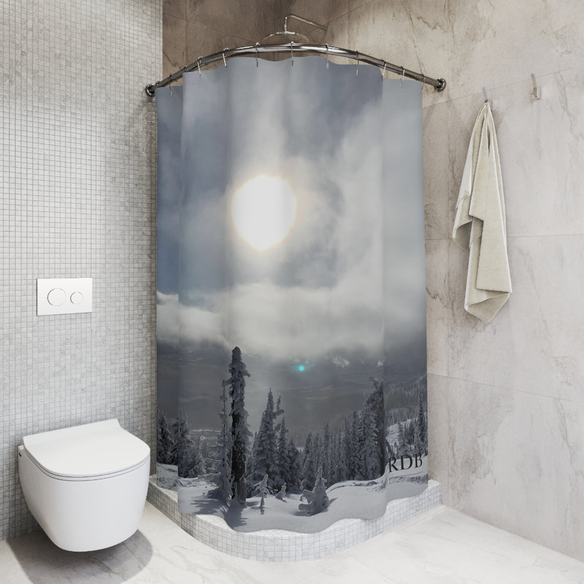 Powder Day Snowboard Ski Shower Curtain