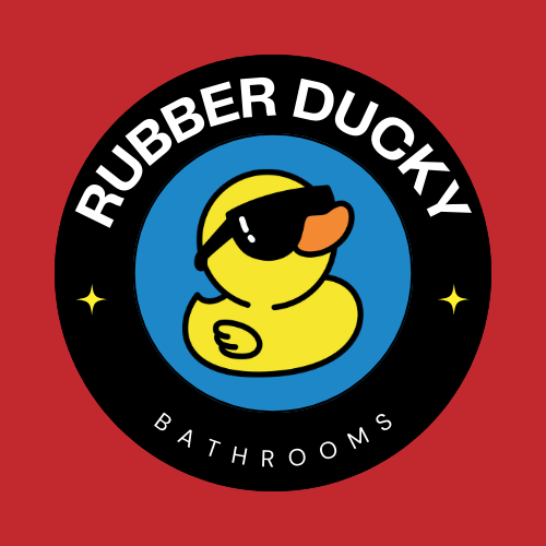 Rubber Ducky Bathrooms logo featuring a cool duck with sunglasses on a blue circle. Get your giftcards now. 